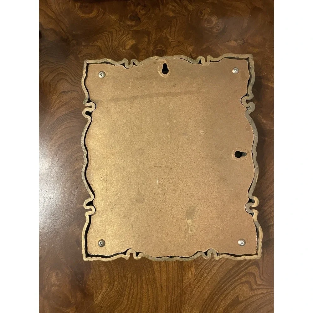 Vtg Ornate Gold Hollywood Regency Scroll Etched Design Resin Wall Mirror 7.5x9